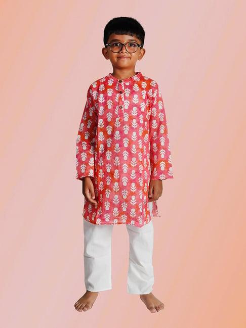 tippy top kids pink & white floral print full sleeves kurta with pyjamas
