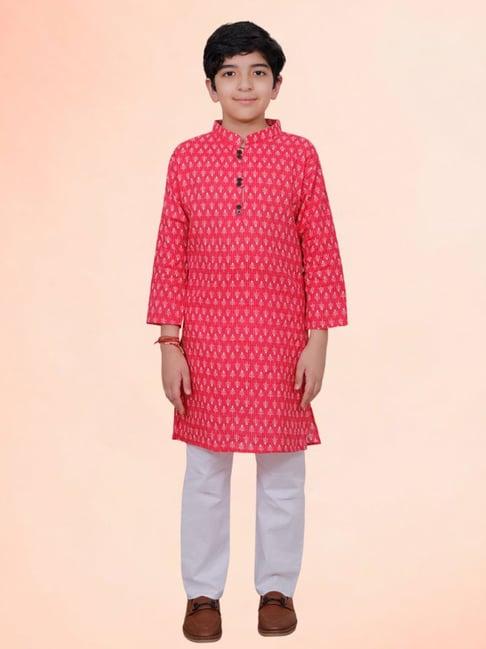 tippy top kids pink & white printed full sleeves kurta with pyjamas