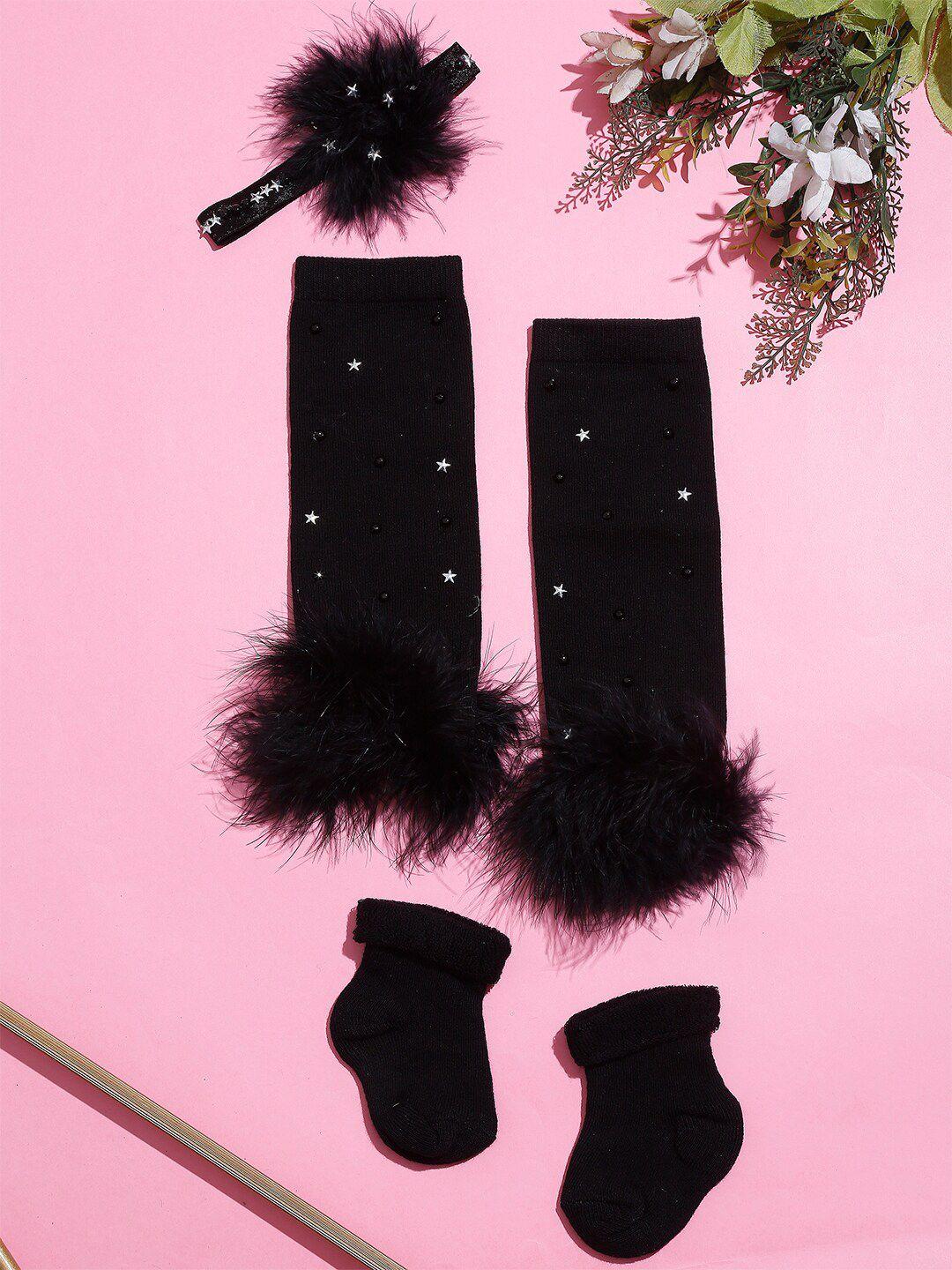 tipy tipy tap girls pack of 3 black patterned leg cover with socks & hairband set