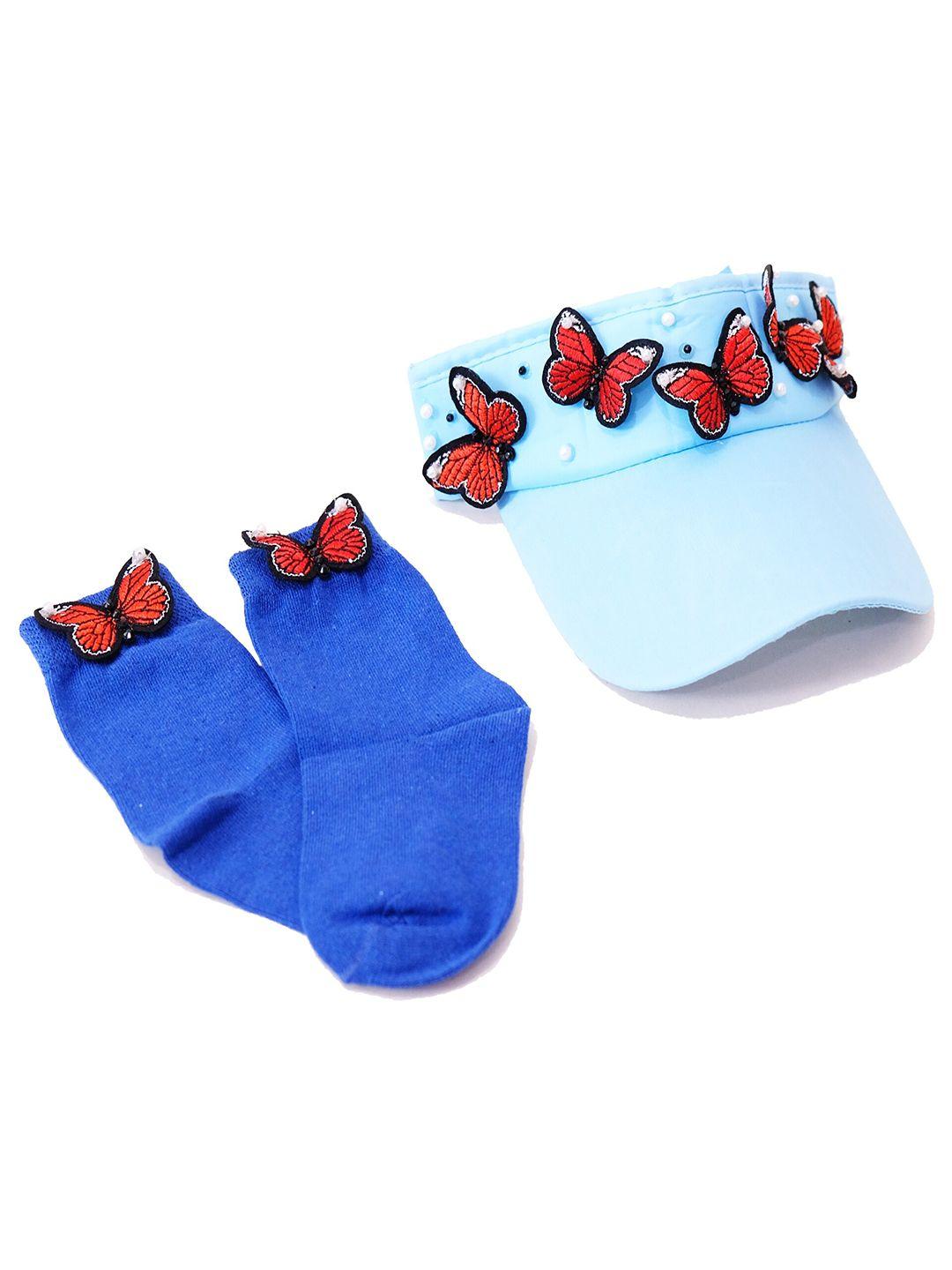 tipy tipy tap girls self design cotton visor cap with socks