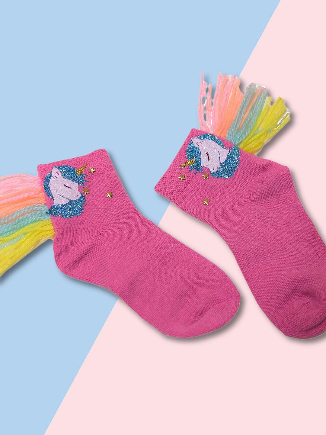 tipy tipy tap girls pink & blue unicorn design ankle-length cotton socks