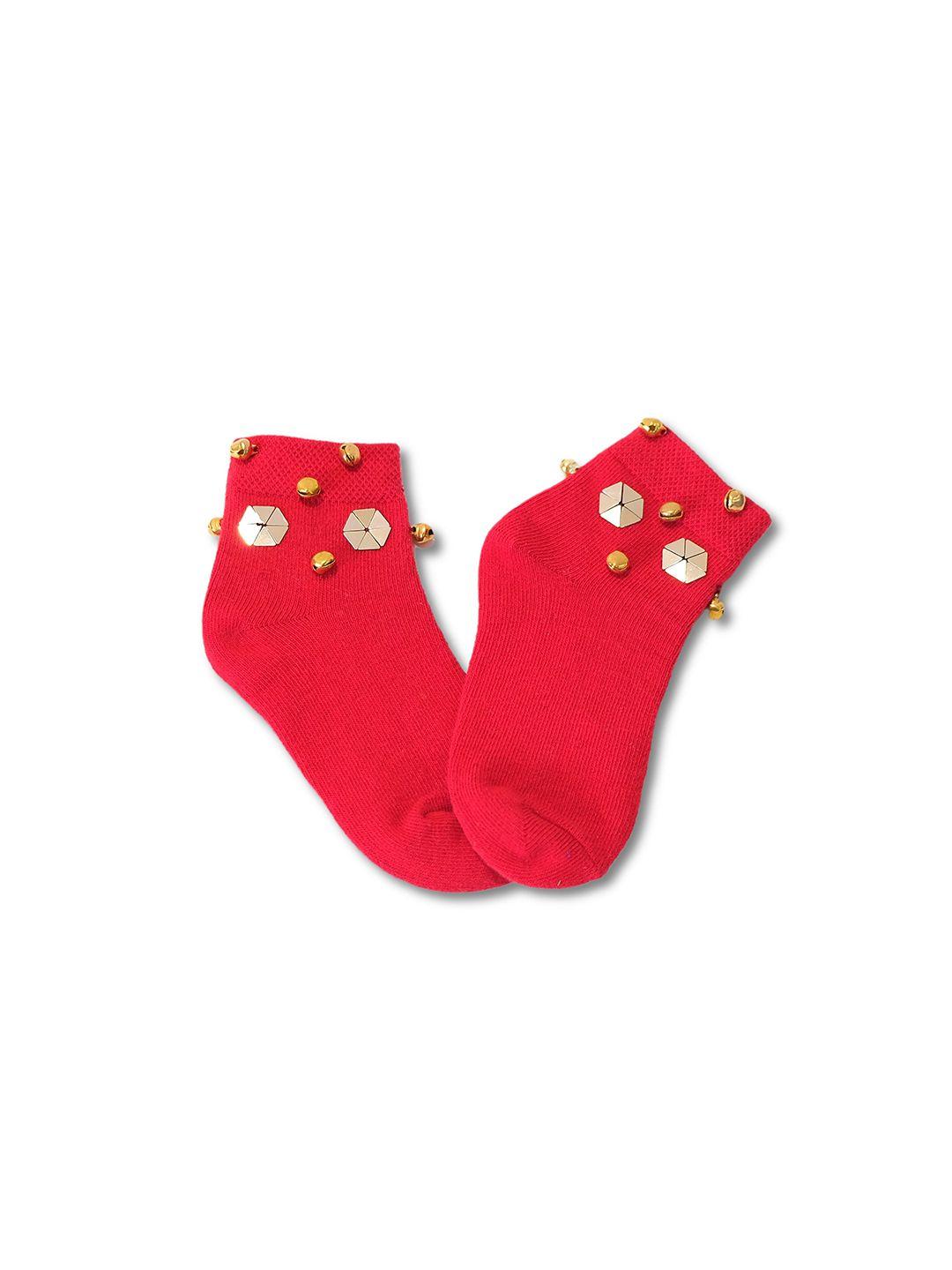 tipy tipy tap girls red solid ankle length ghungroo socks