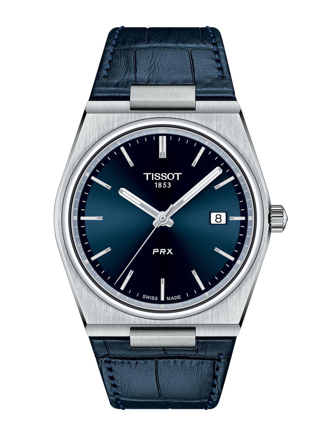 tissot men blue embellished dial & blue leather straps analogue watch t1374101604100