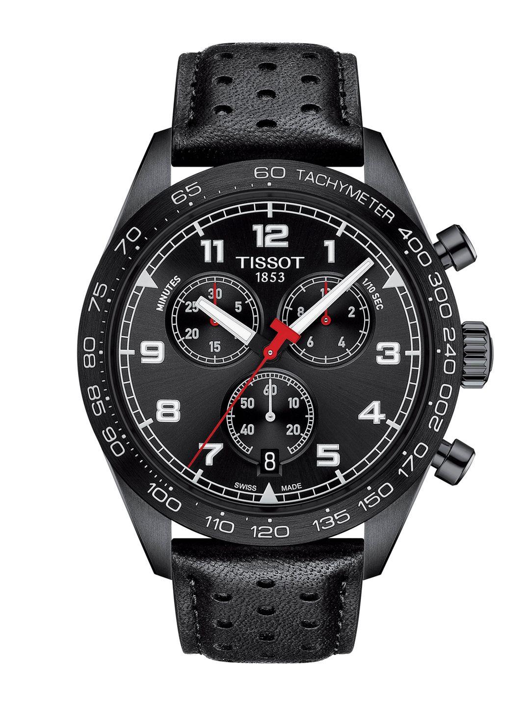 tissot men black leather chronograph watch t1316173605200