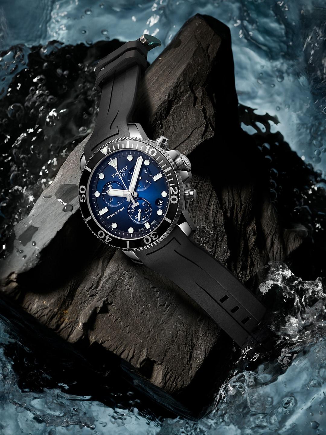 tissot men navy blue seastar 1000 chronograph analogue watch t1204171704100
