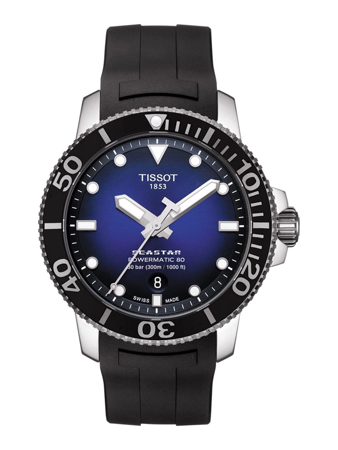 tissot men navy blue seastar 1000 powermatic 80 swiss automatic analogue watch t1204071704100