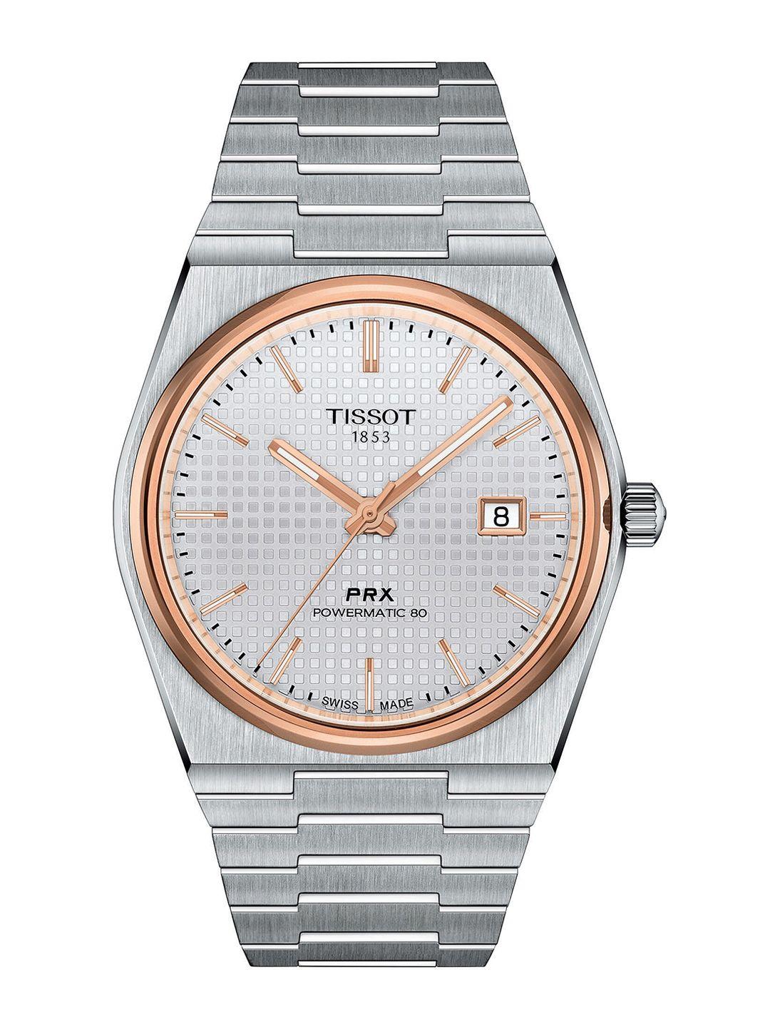 tissot men silver-toned stainless prx powermatic 80 watch - t1374072103100