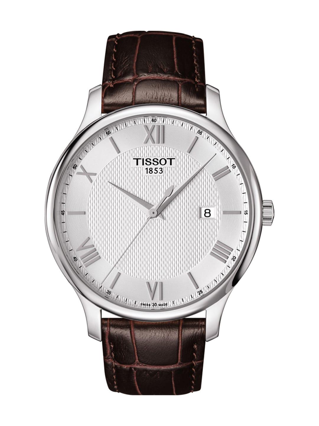 tissot men silver-toned tradition swiss analogue watch t0636101603800