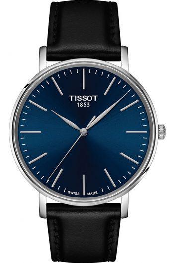 tissot t-classic blue dial quartz watch with leather strap for men - t143.410.16.041.00