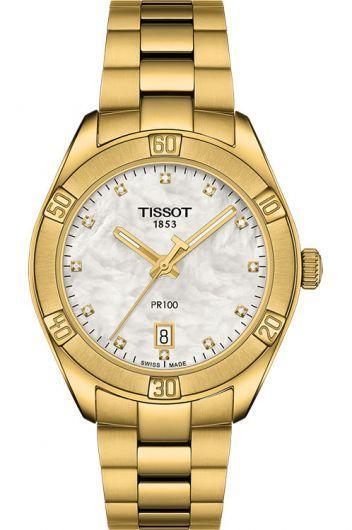 tissot t-classic mop dial quartz watch with steel & yellow gold pvd bracelet for women - t101.910.33.116.01