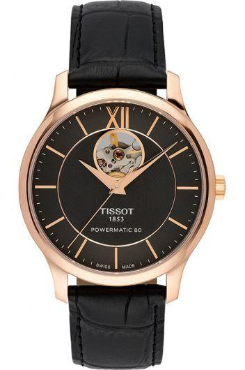 tissot t-classic silver dial automatic watch with leather strap for men - t063.907.36.068.00