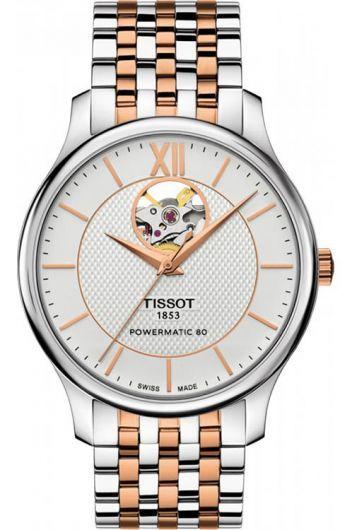 tissot t-classic silver dial automatic watch with steel & rose gold pvd bracelet for men - t063.907.22.038.01