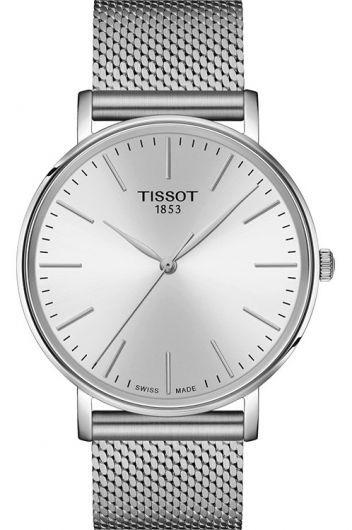 tissot t-classic white dial quartz watch with steel bracelet for men - t143.410.11.011.00