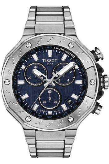 tissot t-sport blue dial quartz watch with steel bracelet for men - t141.417.11.041.00