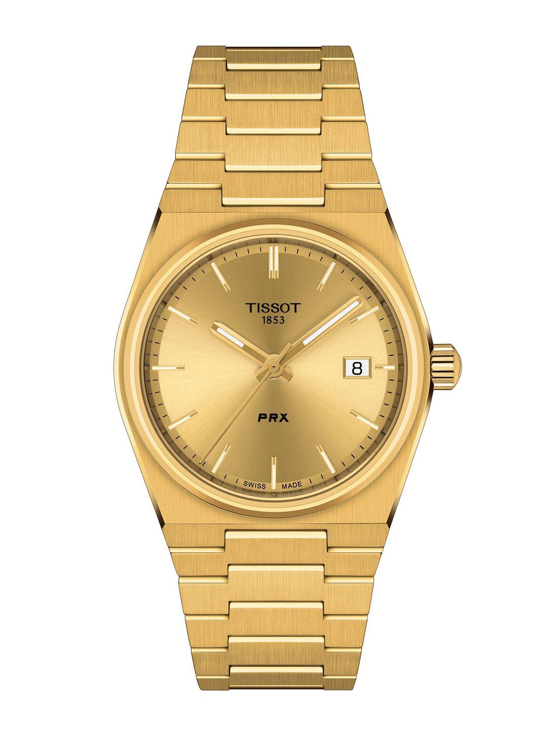 tissot unisex gold-toned dial and bracelet style straps analogue watch t1372103302100