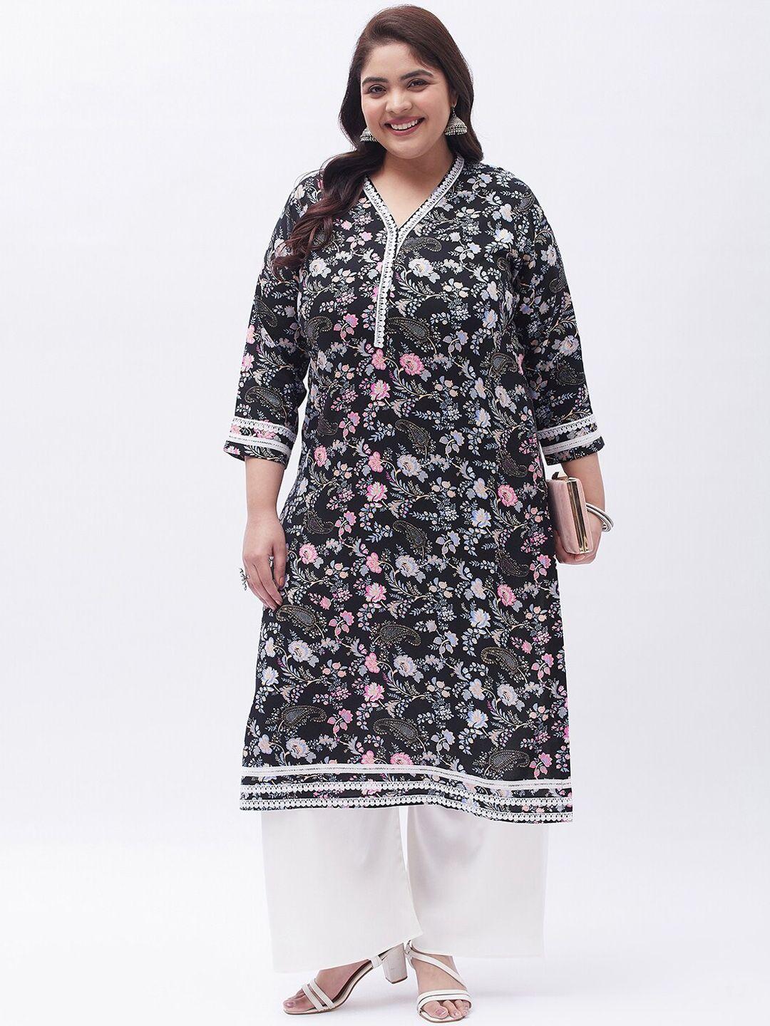 tissu women plus size floral printed v neck kurta with palazzos