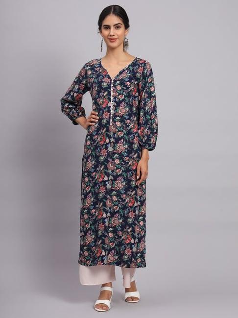 tissu black & pink floral print kurta palazzo set