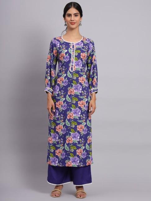 tissu blue floral print kurta palazzo set