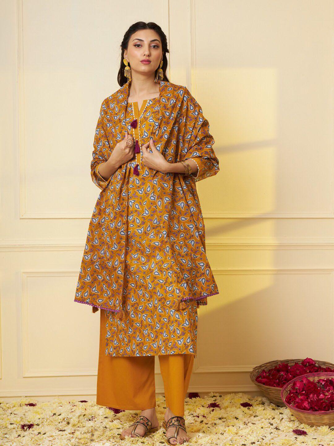 tissu paisley printed pure cotton straight kurta with palazzos dupatta