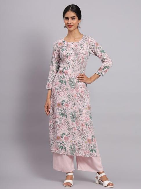 tissu pink floral print kurta palazzo set