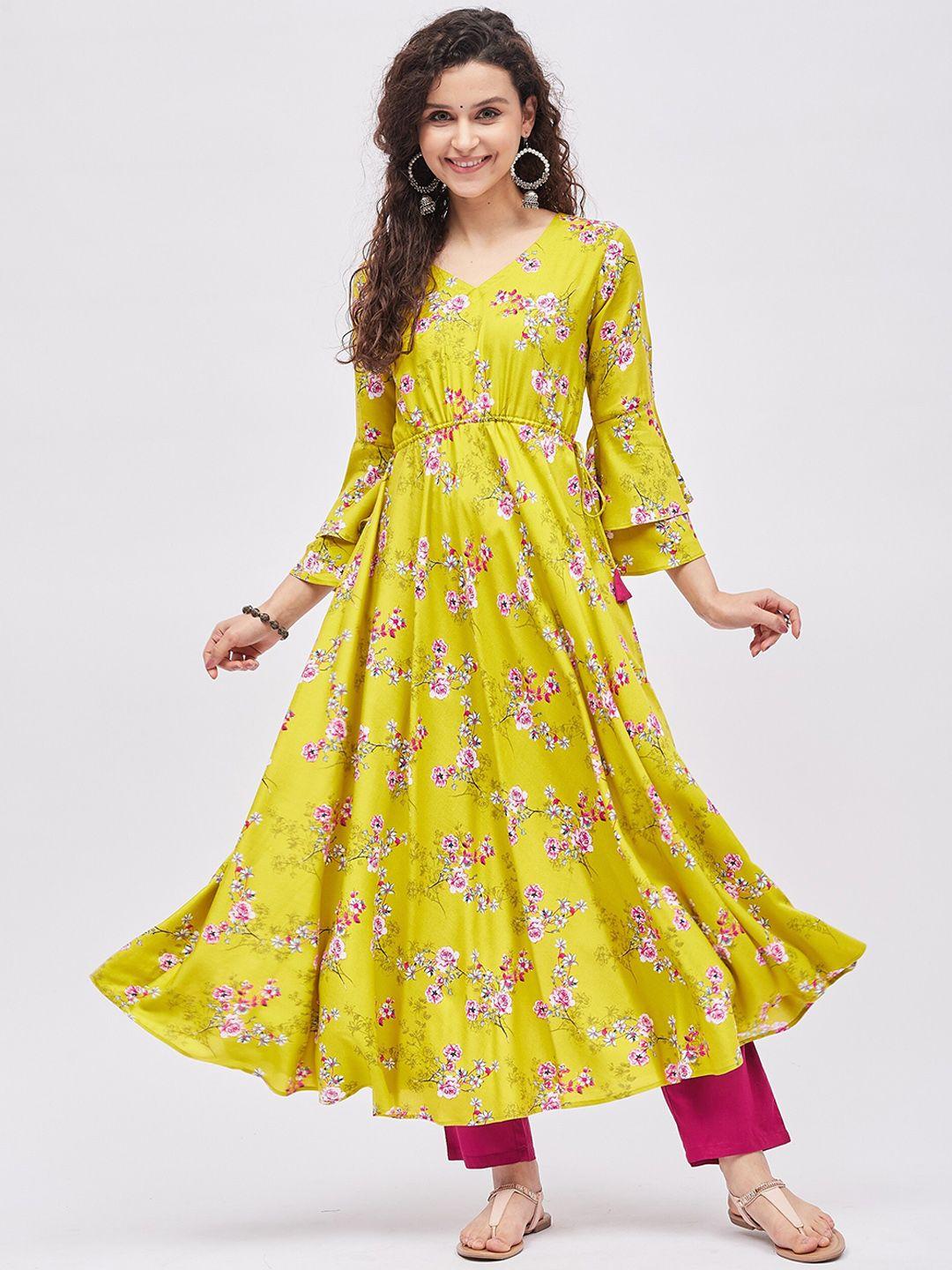 tissu plus size floral printed flared sleeves floral anarkali kurta