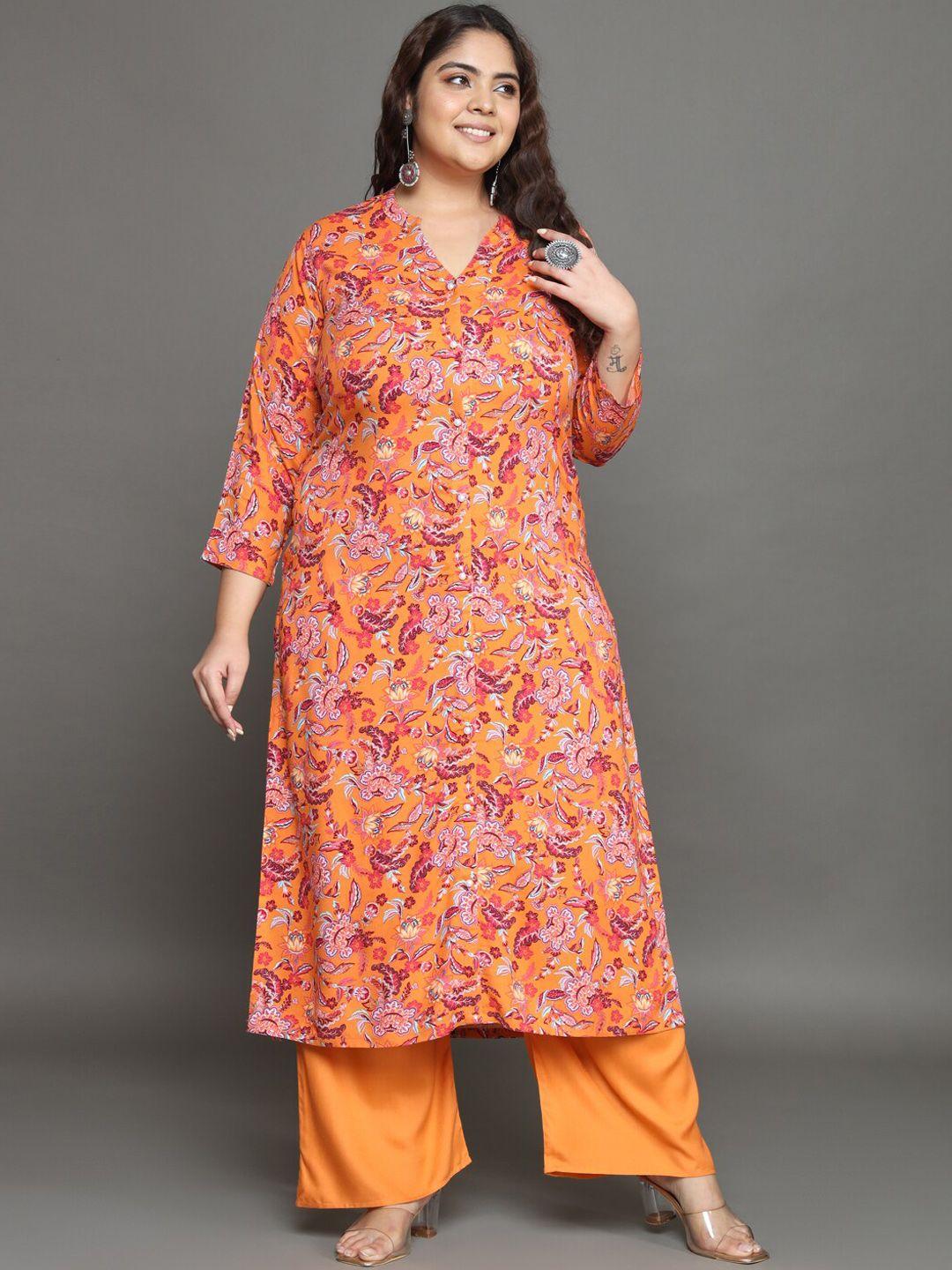 tissu plus size floral printed regular kurta with palazzos