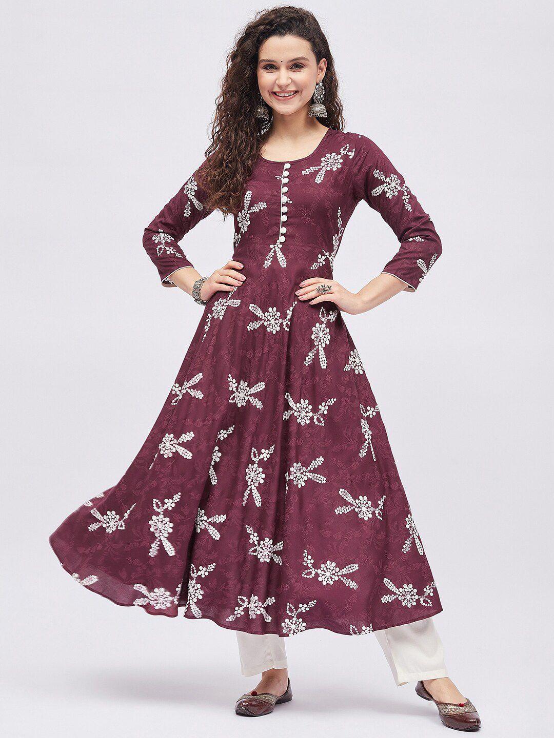 tissu women floral printed anarkali kurta