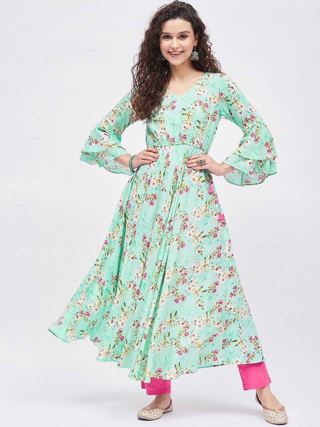 tissu women floral printed bell sleeves anarkali kurta