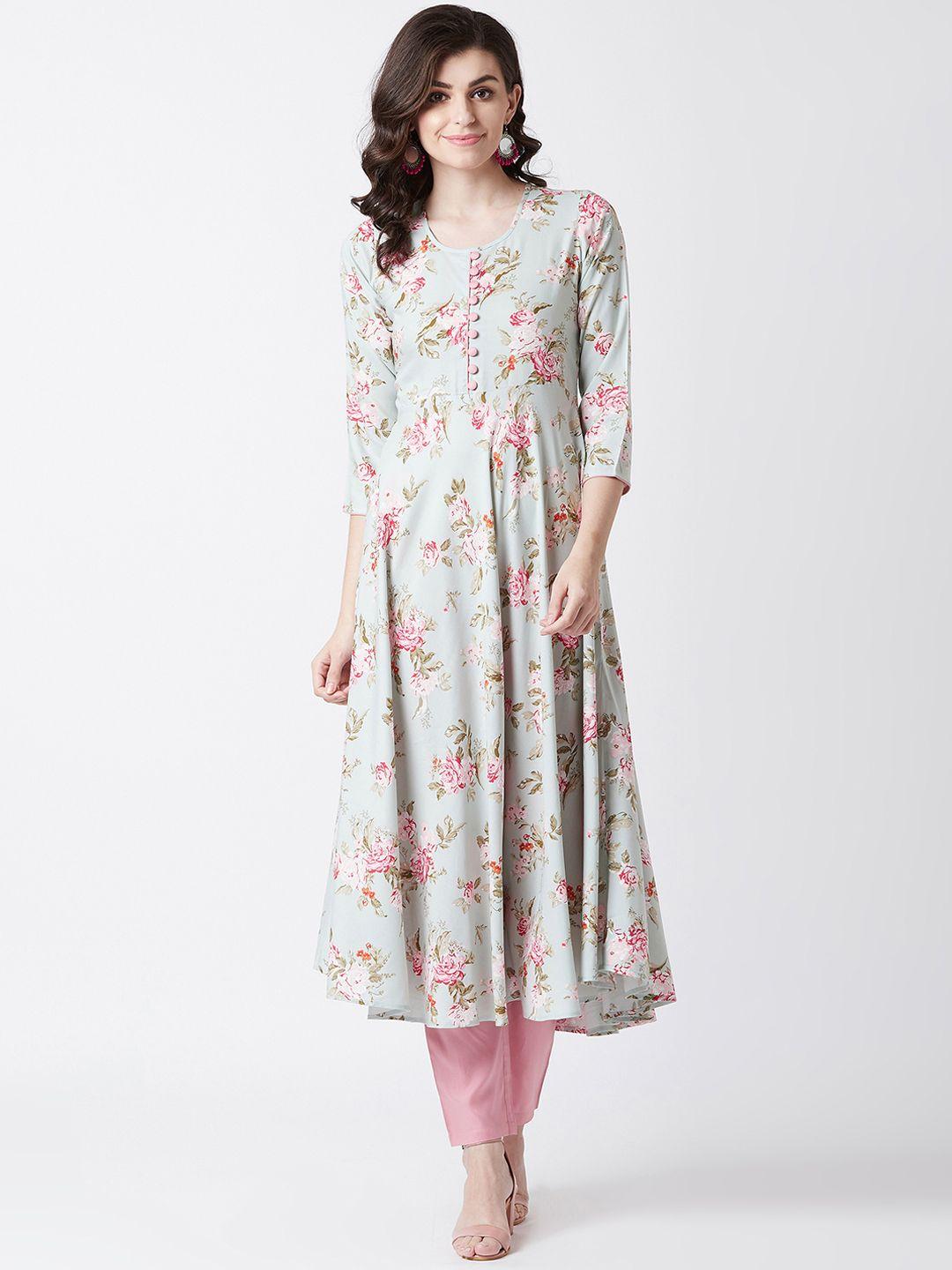 tissu women green printed a-line kurta