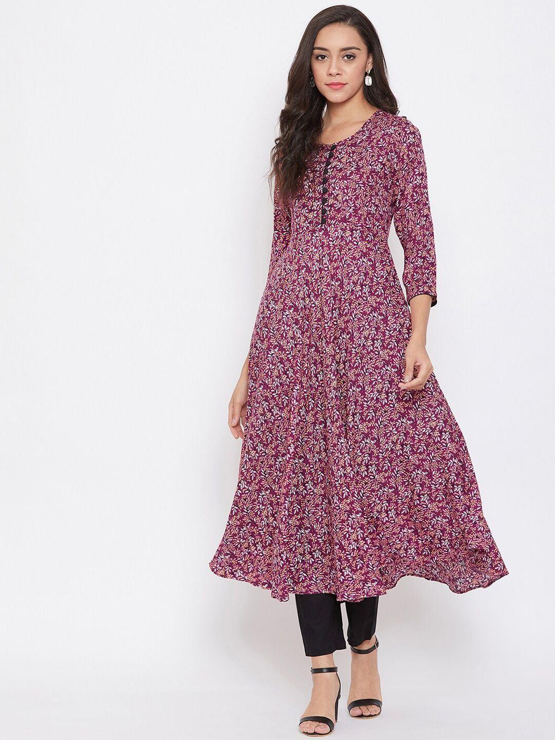 tissu women maroon floral printed anarkali kurta