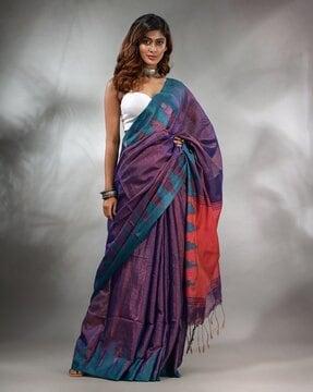 tissue handwoven saree with temple border