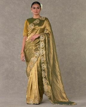 tissue saree with embellished border