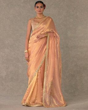 tissue saree with embroidered border