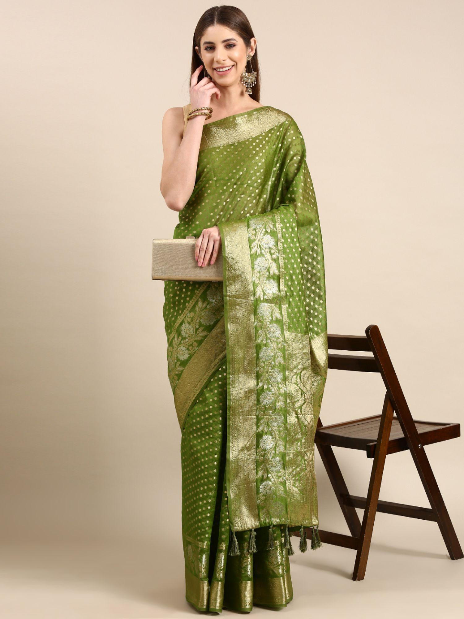 tissue zari polka dot embroidered woven design banarasi saree with unstitched blouse