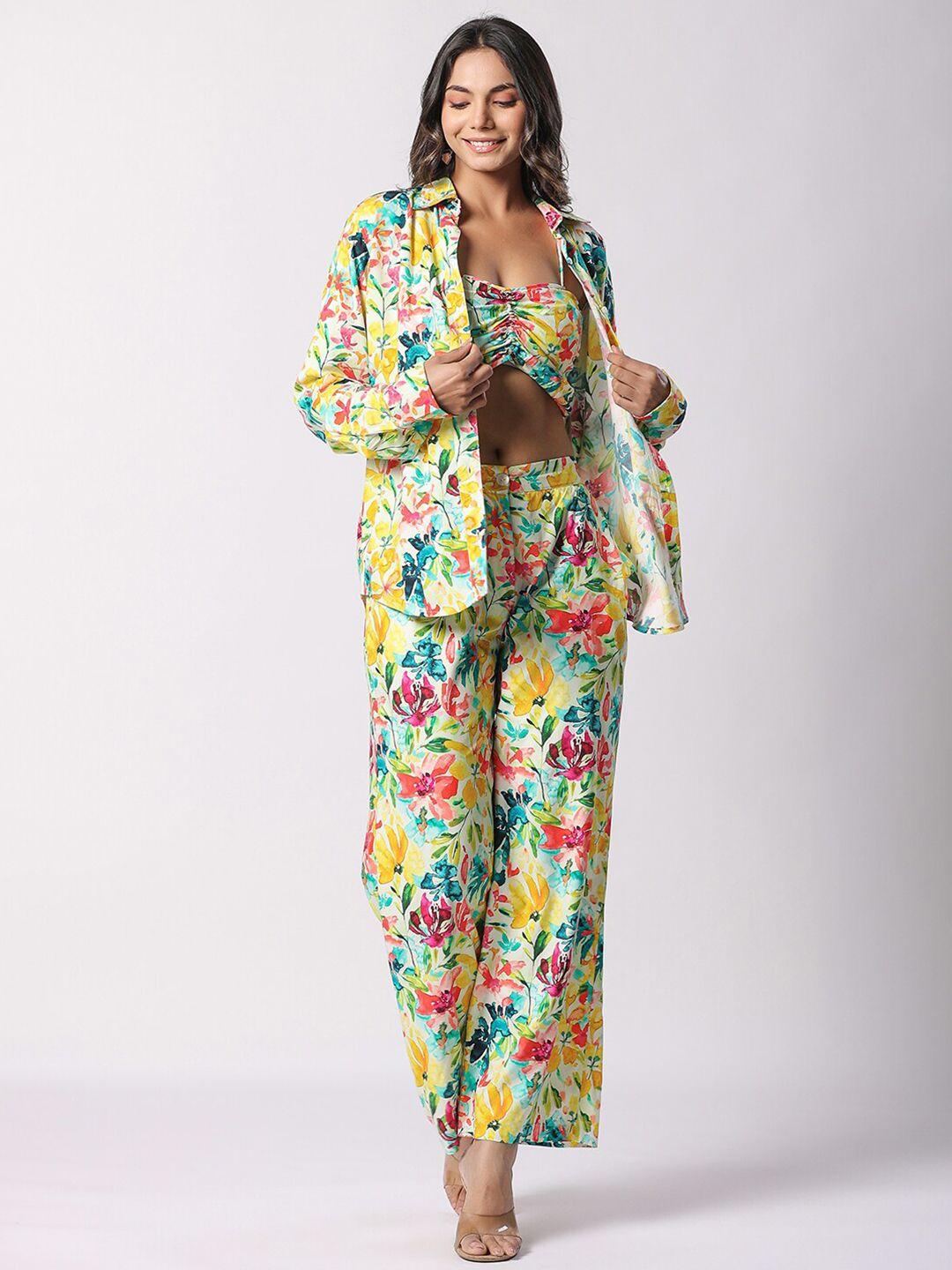 tistabene floral printed modal shirt & trouser with bralet