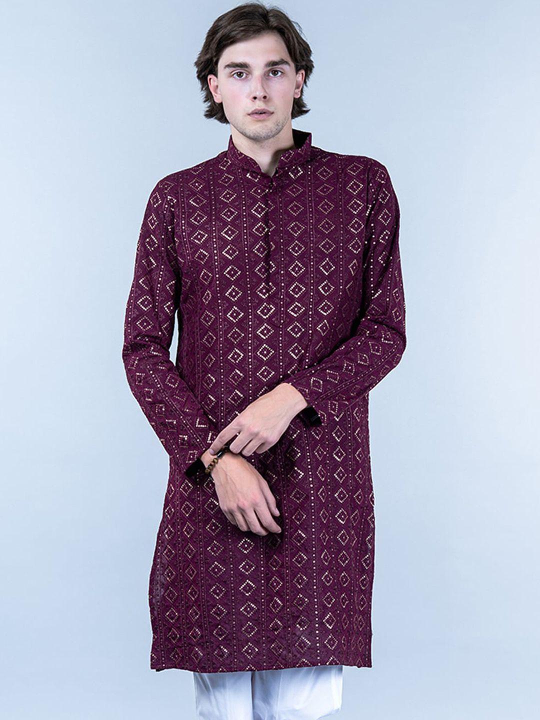 tistabene geometric embroidered sequinned pure cotton straight kurta