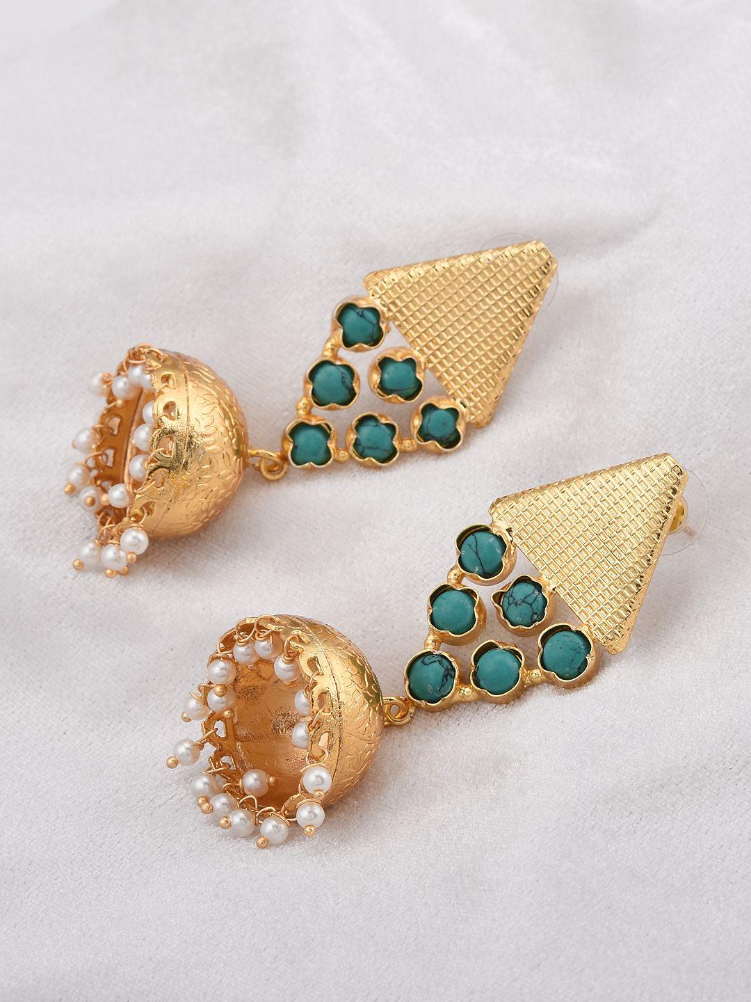 tistabene gold-plated & turquoise blue contemporary jhumkas