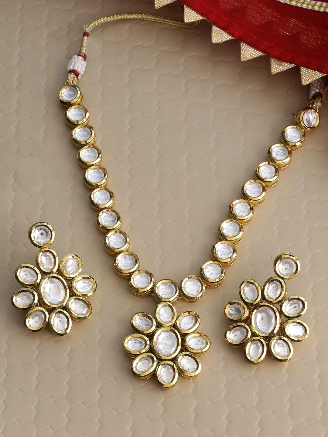 tistabene gold-plated & white kundan studded meenakari jewellery set