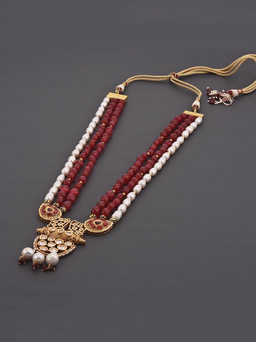 tistabene gold-plated artificial stones & beads studded jewellery set