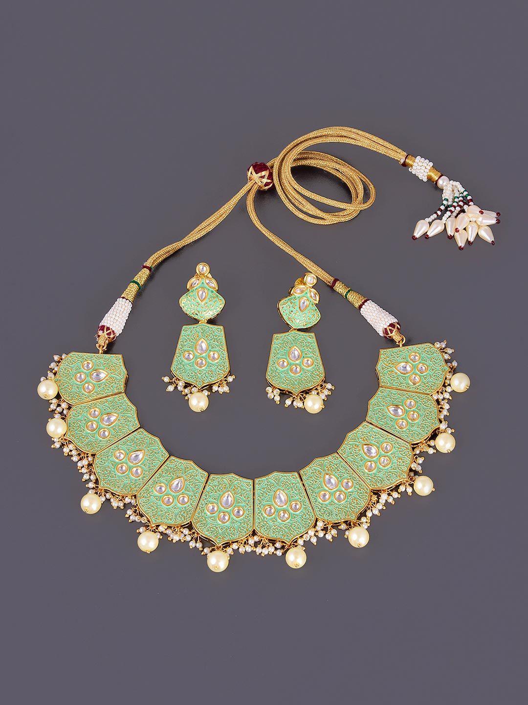 tistabene gold-plated floral enamelled designer jewellery set