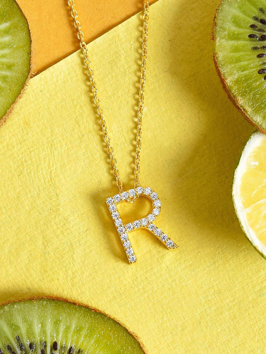 tistabene gold-plated white ad-studded r alphabet pendant with chain