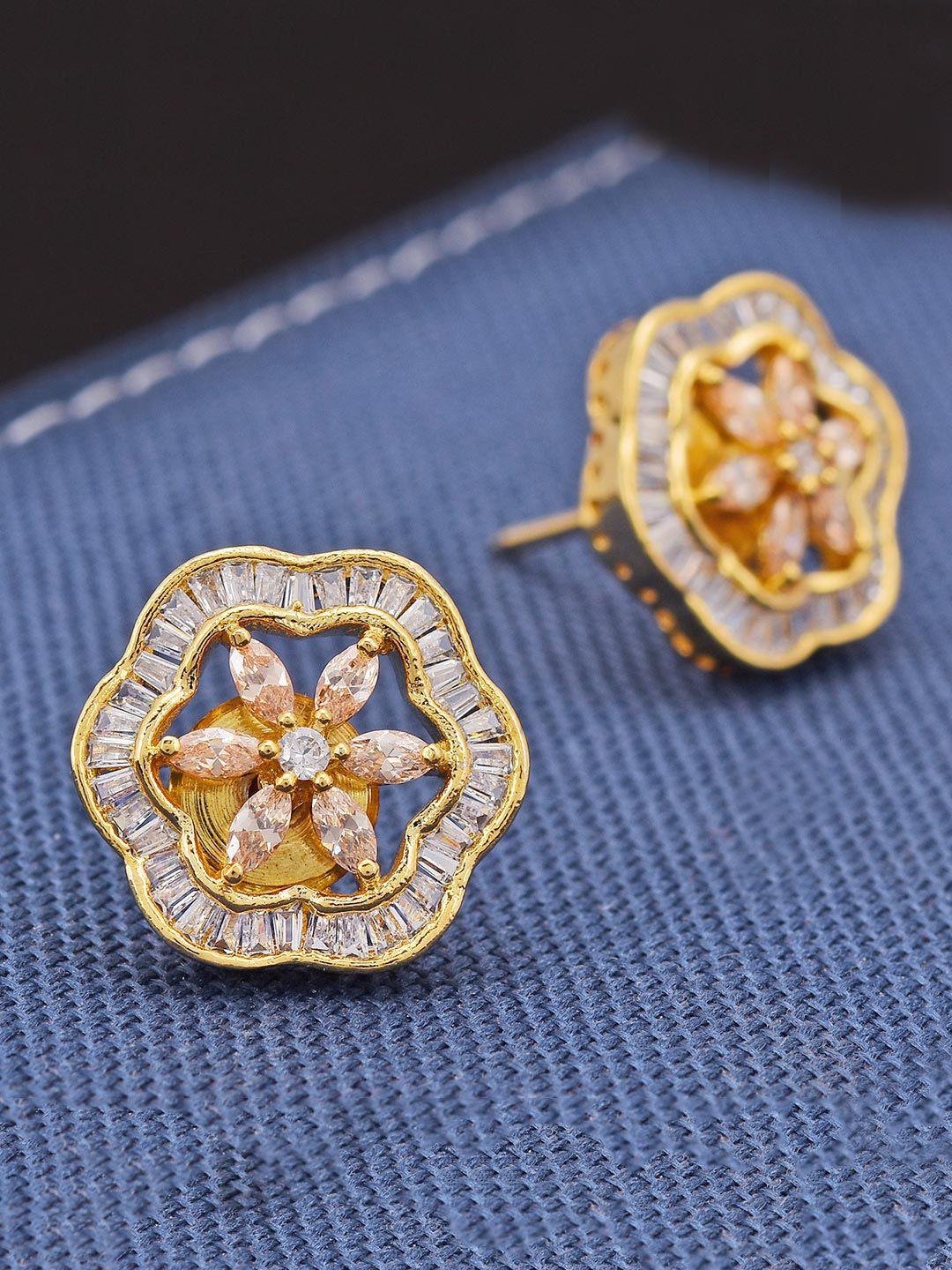 tistabene gold-toned & white floral studs earrings