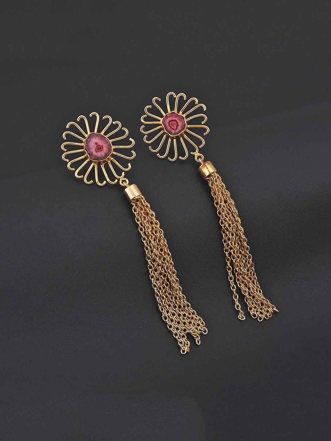 tistabene golden & pink contemporary gold-plated drop earrings