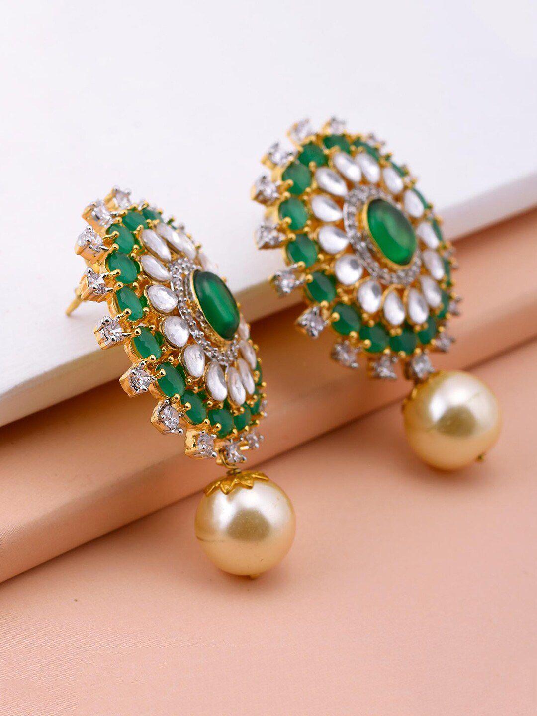 tistabene green & gold-toned contemporary studs earrings