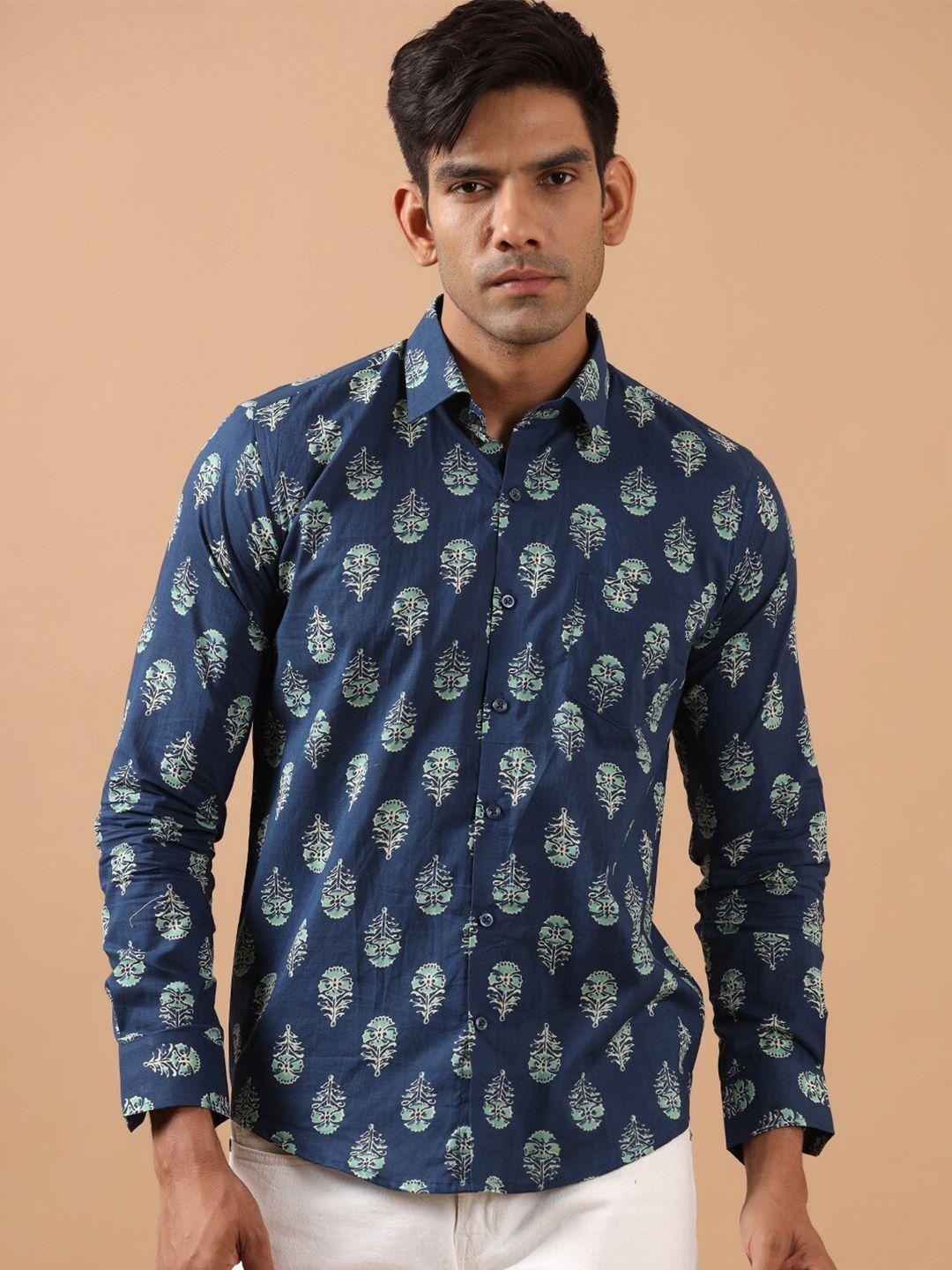 tistabene men blue comfort floral printed casual shirt