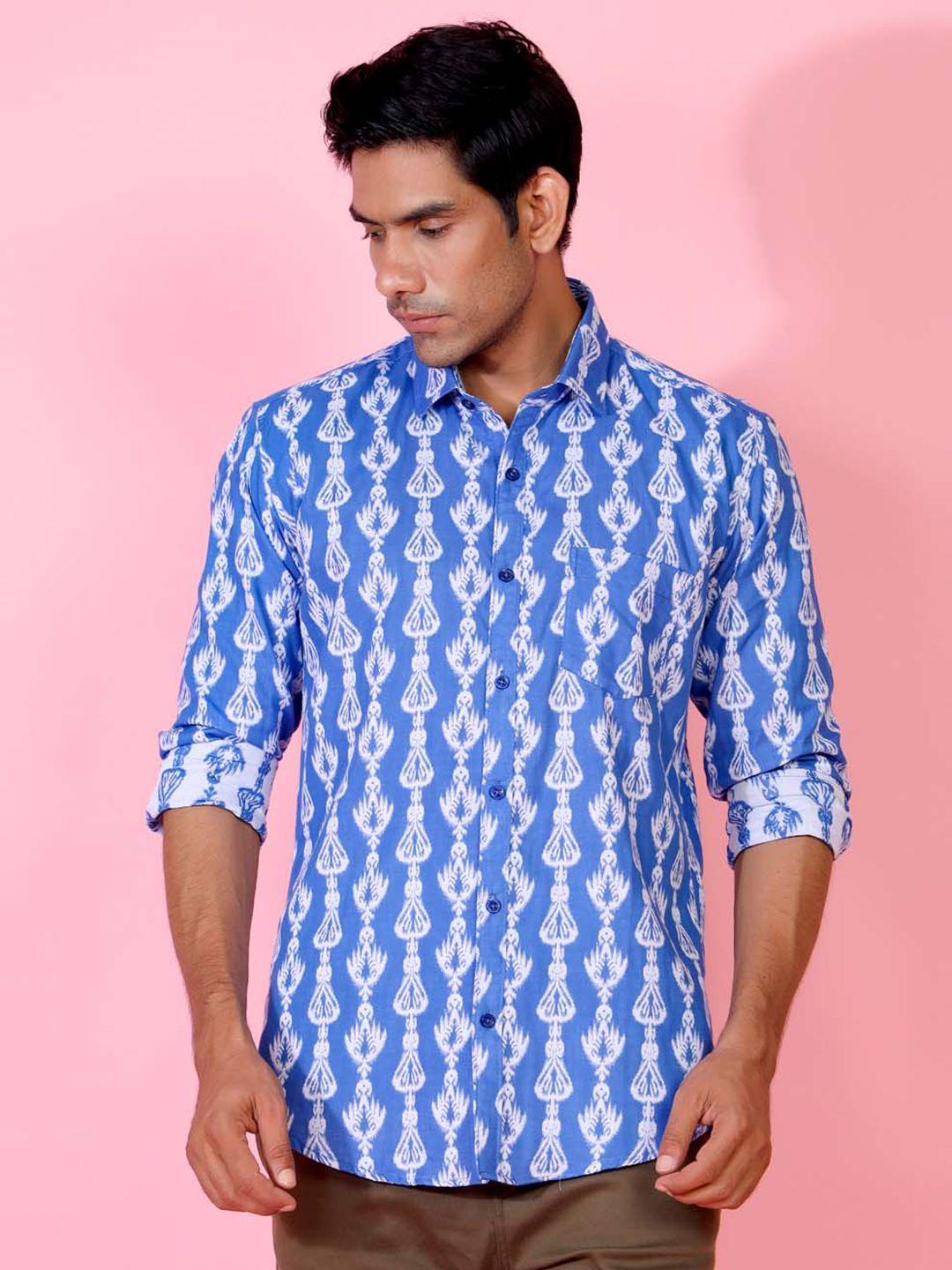 tistabene men blue comfort printed cotton casual shirt