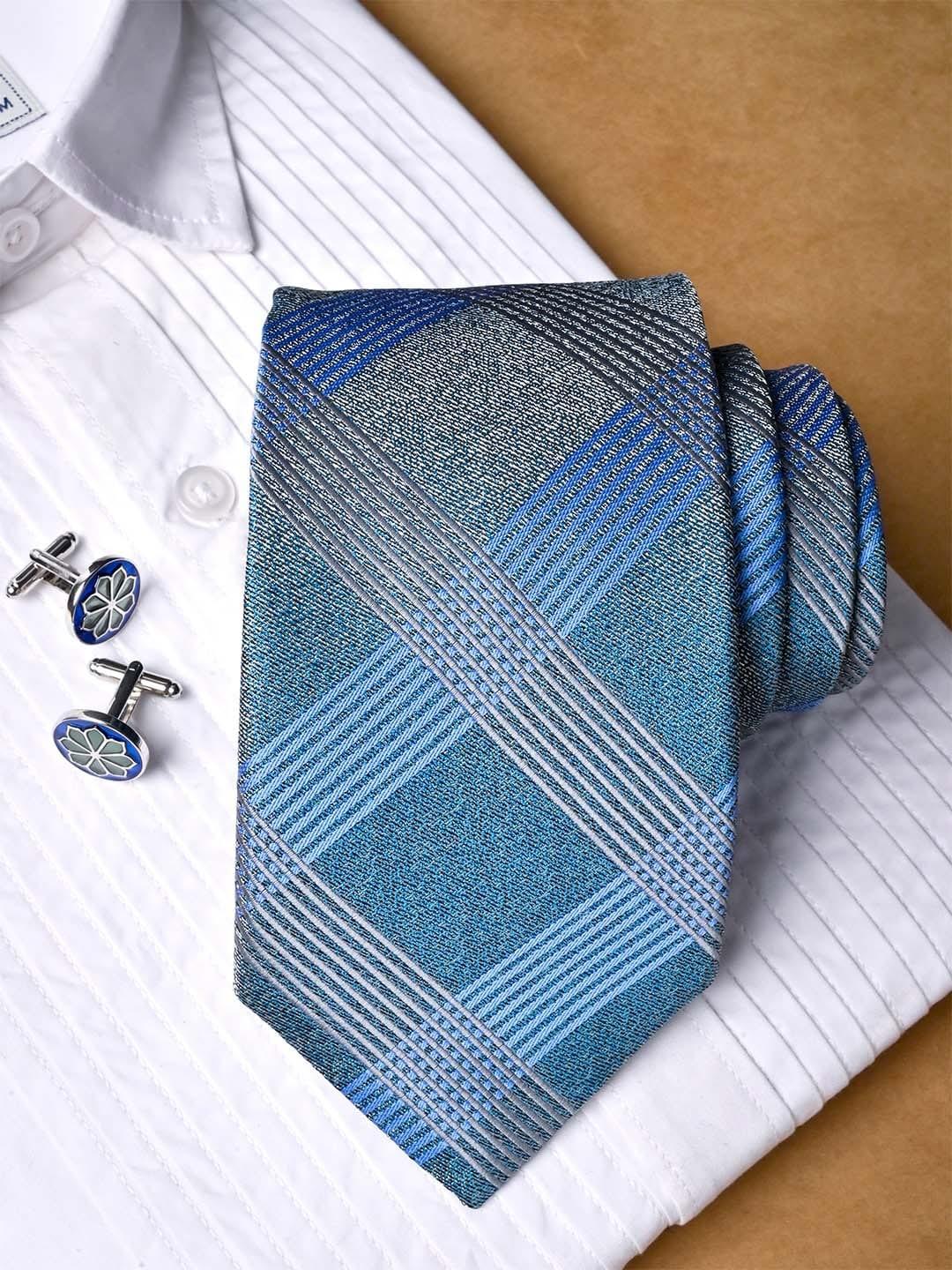 tistabene men checked micro silk necktie with pocket square & cufflinks set