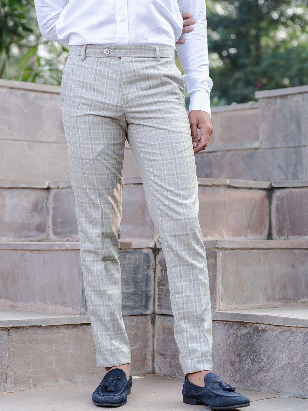 tistabene men checked smart cotton trousers