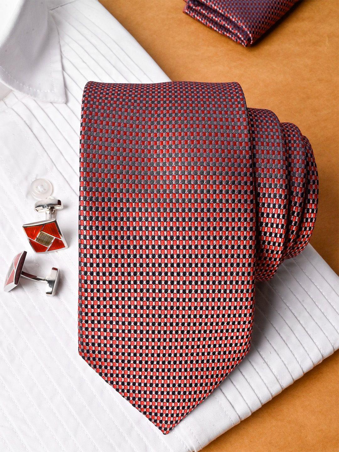 tistabene men checkered micro silk necktie with pocket square & cufflinks