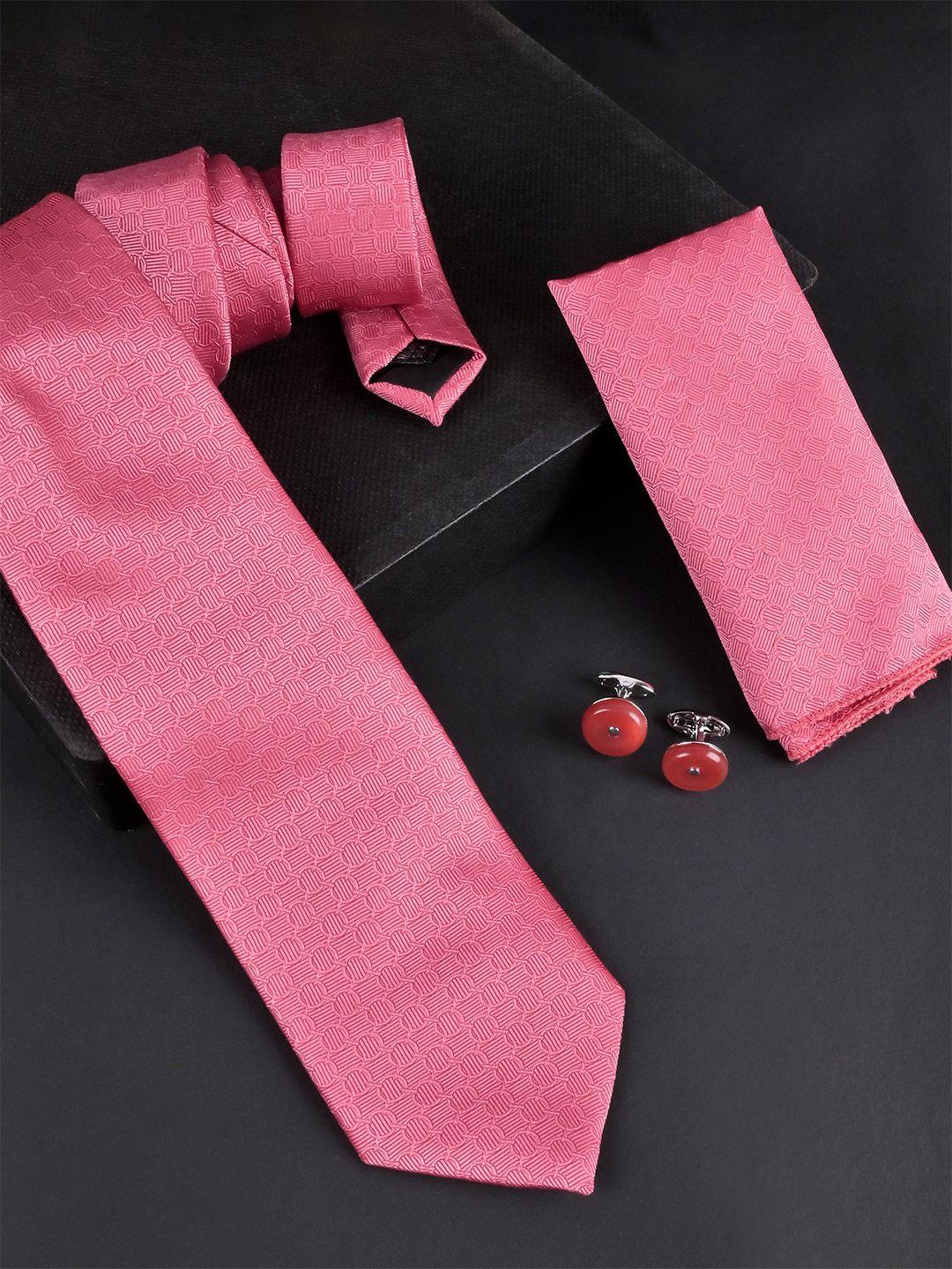 tistabene men dobby weave micro silk necktie with pocket square & cufflinks